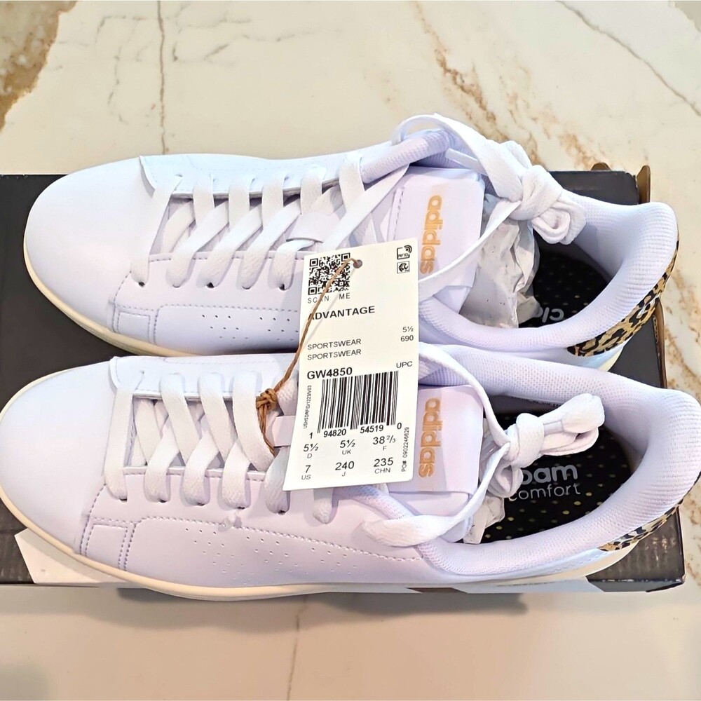 adidas Advantage Women’s Leather Low Top Lace-Up Sneakers White/Leopard GW4850